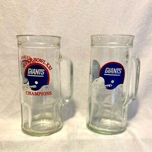 New York Giants Glass Mugs Beer Stein Football Vintage Super Bowl and Helmet